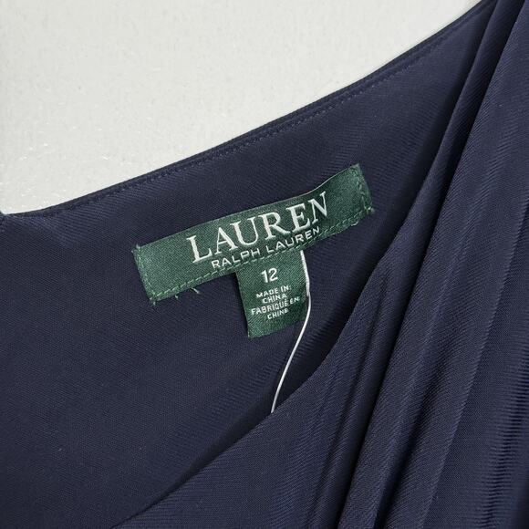 Ralph Lauren Dress Womens 12 Navy Blue Beaded Straps Flutter Sleeve Midi Gown - Picture 3 of 9